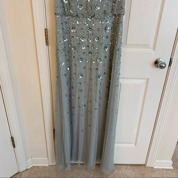 Adrianna Papell Beaded Sequined Halter Blouson Gown in Frosted Sage - Picture 6 of 10